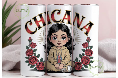 Chicana Girl 20oz Tumbler Wrap Sublimation PixelChick 