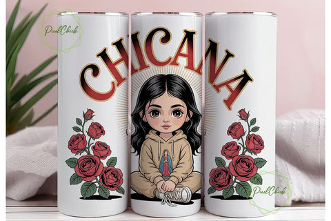 Chicana Girl 20oz Tumbler Wrap Sublimation PixelChick 