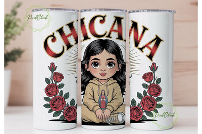 Chicana Girl 20oz Tumbler Wrap Sublimation PixelChick 