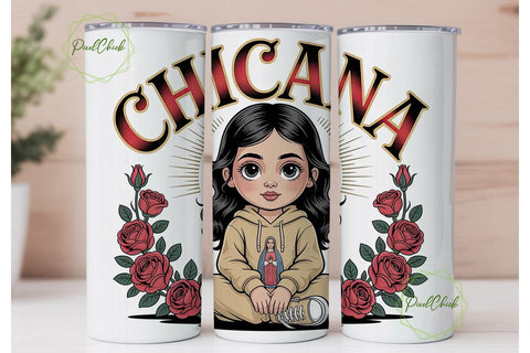 Chicana Girl 20oz Tumbler Wrap Sublimation PixelChick 