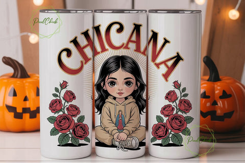 Chicana Girl 20oz Tumbler Wrap Sublimation PixelChick 