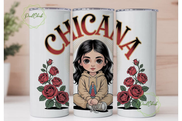 Chicana Girl 20oz Tumbler Wrap Sublimation PixelChick 