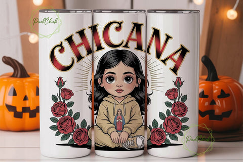 Chicana Girl 20oz Tumbler Wrap Sublimation PixelChick 
