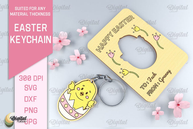 Chick Easter Keychain SVG. Easter Keyring Laser Cut SVG Evgenyia Guschina 