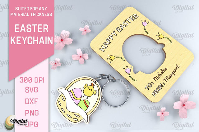 Chick Easter Keychain SVG. Easter Keyring Laser Cut SVG Evgenyia Guschina 