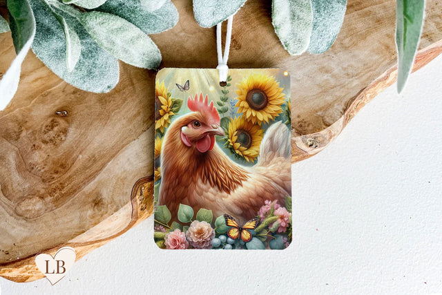 Chicken Air Freshener, Sunflower Car Freshie Sublimation Sublimation BijouBay 