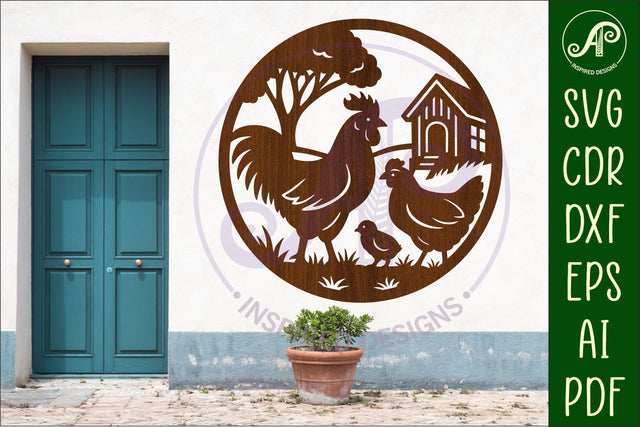 Chicken and Rooster farm scene wall sign, SVG file. SVG APInspireddesigns 