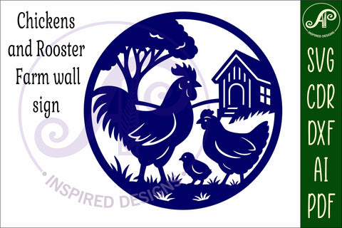 Chicken and Rooster farm scene wall sign, SVG file. SVG APInspireddesigns 