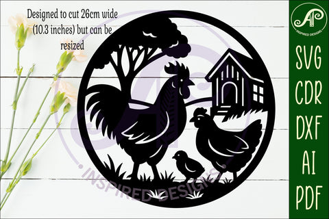Chicken and Rooster farm scene wall sign, SVG file. SVG APInspireddesigns 