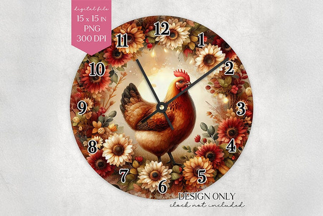 Chicken Clock Face PNG – Rustic Farmhouse Fall Wall Clock Sublimation BijouBay 