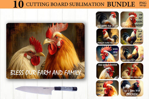 Chicken Cutting Board Sublimation Bundle. Funny Chicken Quote PNG Sublimation Olga Terlyanskaya 