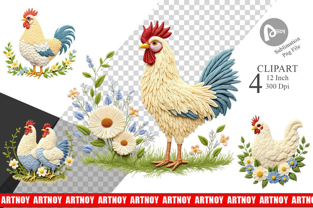 Chicken Embroidery Clipart Sublimation artnoy 