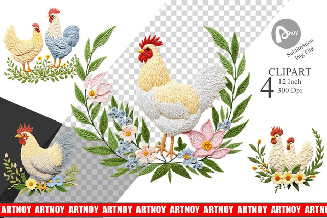 Chicken Embroidery Clipart Sublimation artnoy 
