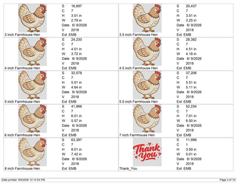 Chicken Embroidery Design – Farm Hen Rooster Poultry Farmhouse Machine Embroidery File Embroidery/Applique DESIGNS PatternFeed8 