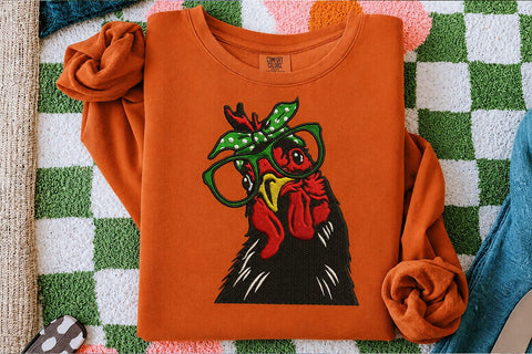 Chicken Embroidery Design File , cute rooster Embroidery, farm Animal Embroidery, face head bandana glasses Embroidery/Applique DESIGNS DesignDestine 