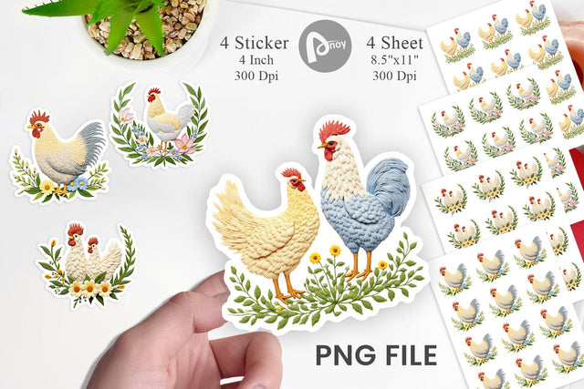 Chicken Embroidery Sticker Sublimation artnoy 