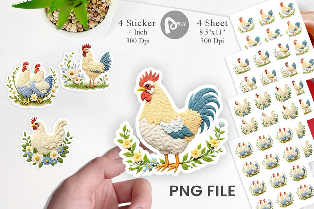 Chicken Embroidery Sticker Sublimation artnoy 