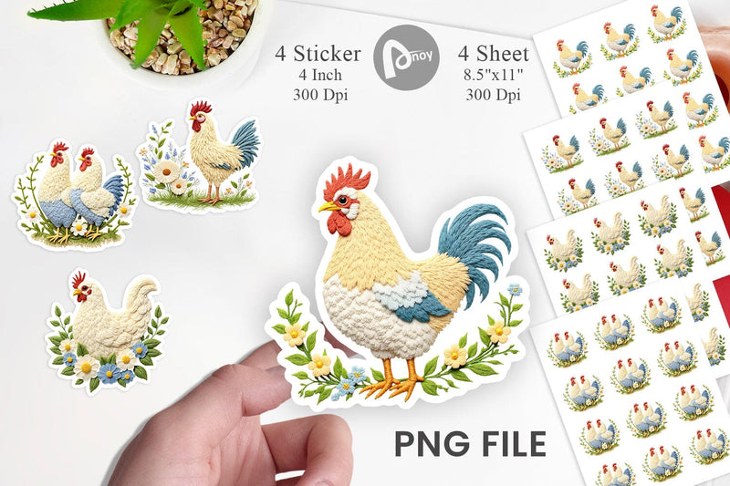 Chicken Embroidery Sticker Sublimation artnoy 