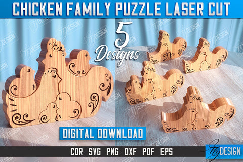 Chicken Family Puzzle Bundle | Chicken Puzzle Template | Eco-Friendly Gift | Home Décor | CNC File SVG Fly Design 