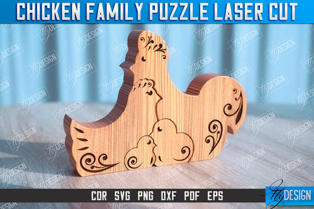 Chicken Family Puzzle | Chicken Puzzle Template | Eco-Friendly Gift | Home Décor | CNC File SVG Fly Design 