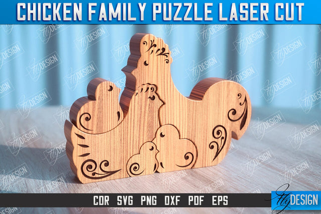 Chicken Family Puzzle | Chicken Puzzle Template | Eco-Friendly Gift | Home Décor | CNC File SVG Fly Design 