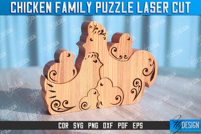 Chicken Family Puzzle | Chicken Puzzle Template | Eco-Friendly Gift | Home Décor | CNC File SVG Fly Design 