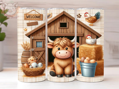 Chicken Farm Highland Cow 20oz Tumbler Png, Straight & Tapered Tumbler Png, Highland Cow Tumbler Png, Digital Download PNG Sublimation Lara' s Designs 