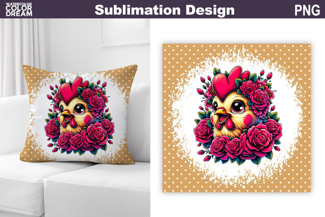 Chicken Floral Pillow Design | Chicken Roses Sublimation Sublimation WatercolorColorDream 