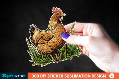 Chicken In Grass Sticker Clipart Sublimation Regulrcrative 
