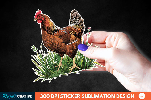 Chicken In Grass Sticker Clipart Sublimation Regulrcrative 