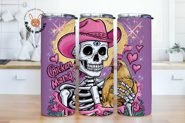 Chicken Mama Cowboy Skeleton 20oz Skinny Tumbler Png, Funny Chicken Clipart, Chicken Mom Png Sublimation Rabbitmakies 