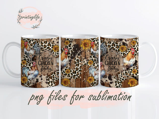 Chicken Mug Wrap Design, Instant Digital Design Download Mug Wrap Design, Mug Design PNG Sublimation PrintingLife 