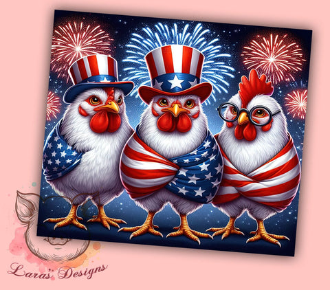 Chicken Patriotic 20oz Tumbler Png, Straight & Tapered Tumbler Png, 4th of July Tumbler Png, Digital Download PNG Sublimation Lara' s Designs 