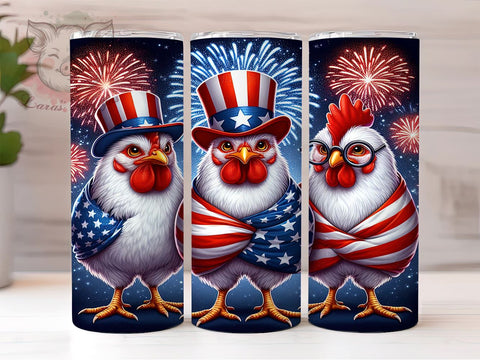 Chicken Patriotic 20oz Tumbler Png, Straight & Tapered Tumbler Png, 4th of July Tumbler Png, Digital Download PNG Sublimation Lara' s Designs 