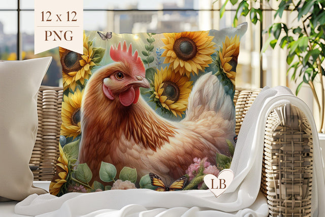 Chicken Pillow Sublimation - Sunflower Pillow Cover PNG Sublimation BijouBay 