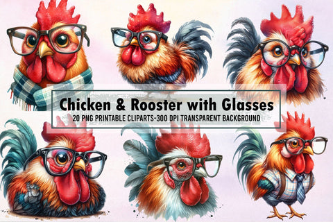 Chicken & Rooster with Glasses - Part 1 Sublimation designartist 
