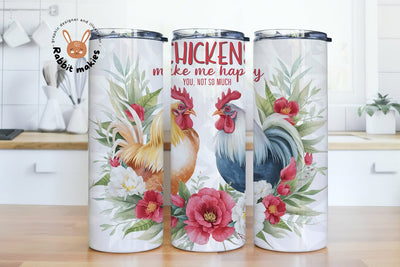 Chicken Sublimation Design, Chickens Make Me Happy 20oz Skinny Tumbler Digital Download PNG, Tumbler Wrap copy Sublimation Rabbitmakies 