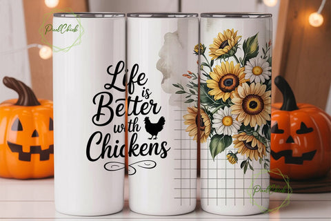 Chicken & Sunflower 20oz Tumbler Wrap Sublimation PixelChick 