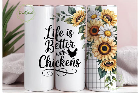 Chicken & Sunflower 20oz Tumbler Wrap Sublimation PixelChick 