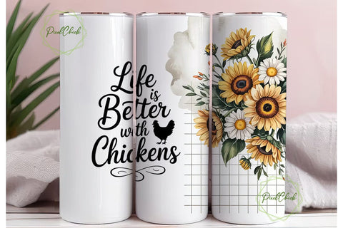 Chicken & Sunflower 20oz Tumbler Wrap Sublimation PixelChick 