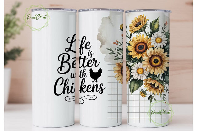 Chicken & Sunflower 20oz Tumbler Wrap Sublimation PixelChick 