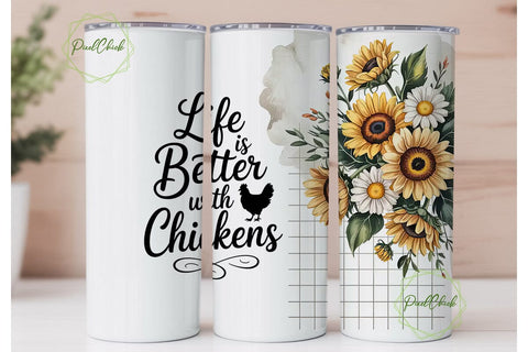 Chicken & Sunflower 20oz Tumbler Wrap Sublimation PixelChick 