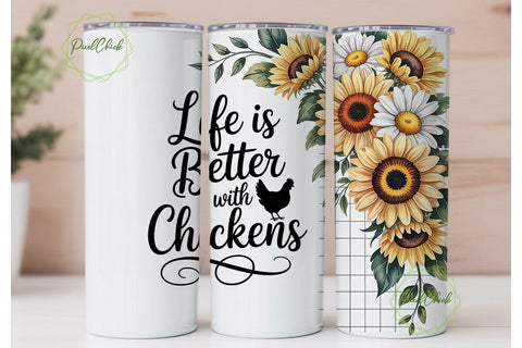 Chicken & Sunflower 20oz Tumbler Wrap Sublimation PixelChick 