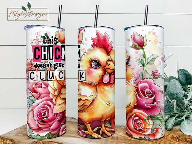 Chicken Tumbler Wrap, 20oz Skinny Sublimation Tumbler Design, Chicken Sublimation Design, Floral Funny Tumbler Png Downloads Sublimation iStyleDesign 