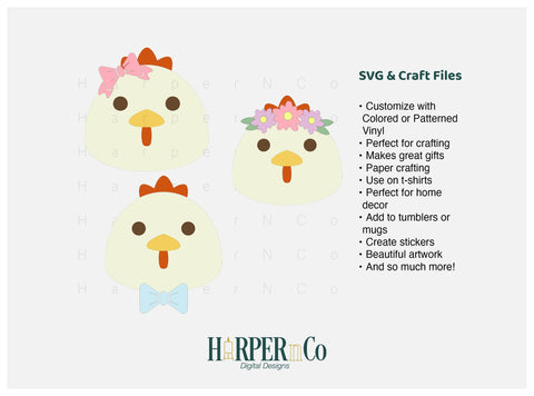 Chicken with Bows and Flowers SVG PNG Cut EPS File SVG HarperNCo 
