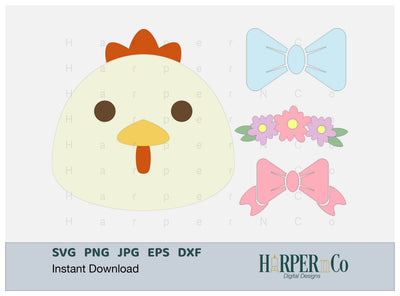 Chicken with Bows and Flowers SVG PNG Cut EPS File SVG HarperNCo 