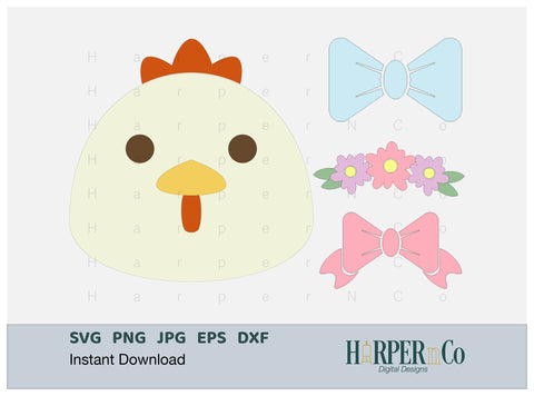 Chicken with Bows and Flowers SVG PNG Cut EPS File SVG HarperNCo 