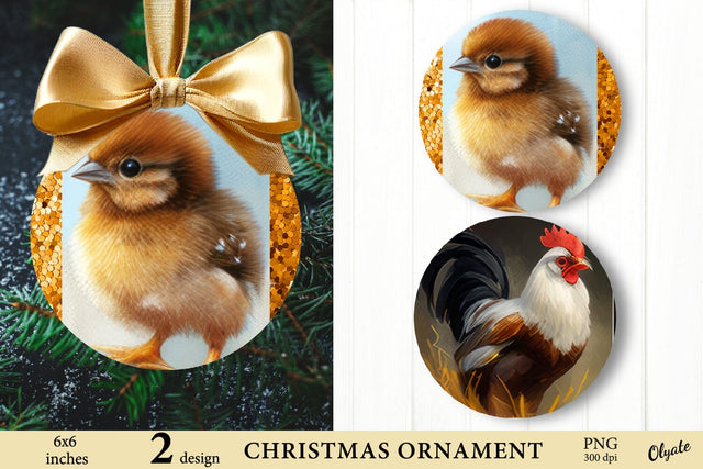 Chicken with Chick Sublimation. Christmas Round Ornament PNG Sublimation Olga Terlyanskaya 