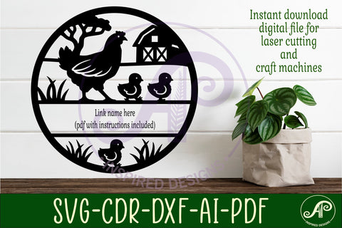 Chickens on the farm name sign design for laser cutting SVG APInspireddesigns 