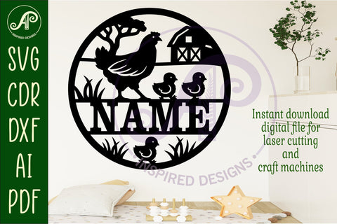 Chickens on the farm name sign design for laser cutting SVG APInspireddesigns 